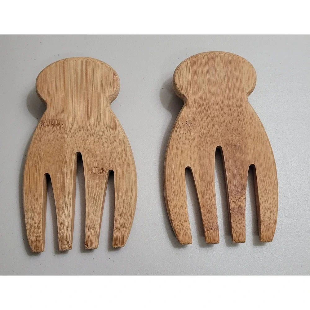 Totally Bamboo Salad Hands Servers Natural Wood Eco-Friendly 2pc Set 7in